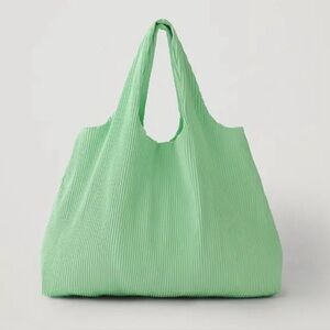COS Oversized Mint Green Pleated Fabric Tote Bag